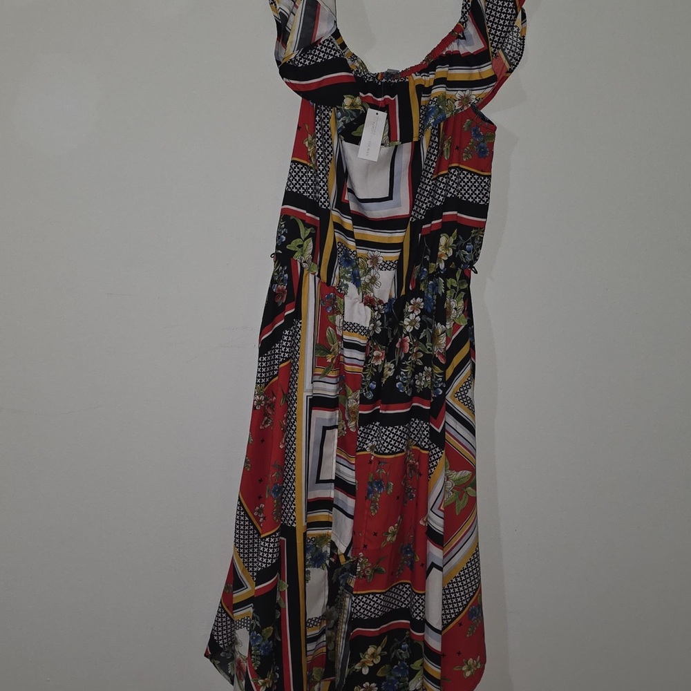 New York & Company Asymmetrical Patchwork Dress - Red, Black, White